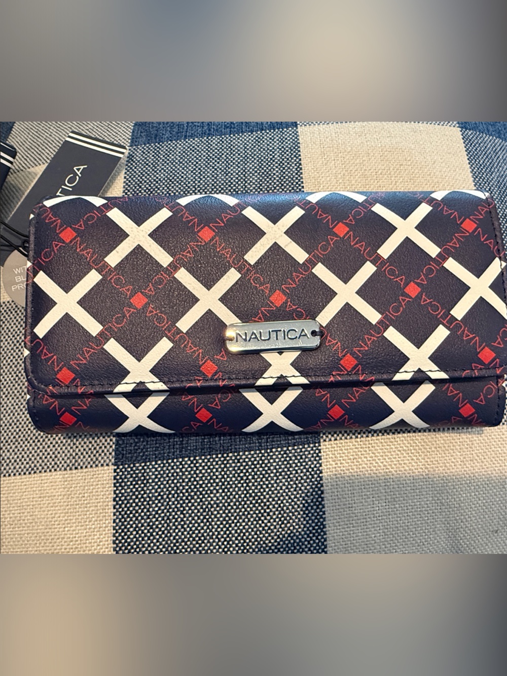 Nautica Navy, White & Red Men's Wallet with Geometric Print